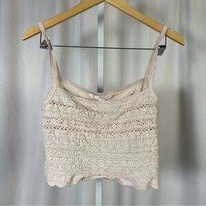 Victoria's Secret Vintage Small Cream Pink Crochet Crop Top Tank Boho Cottage